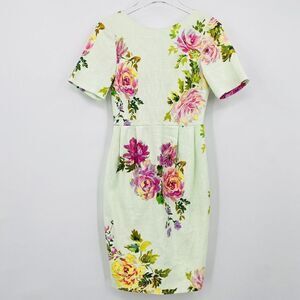 ASOS Size 2 Mint Green & Pink Floral Short Sleeve Textured Midi Pencil Dress